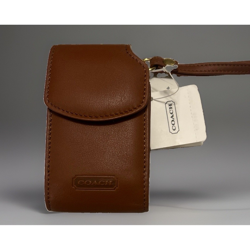 Vintage Tan Leather Coach Flip Phone Belt Carry Case Wristlet NWT
